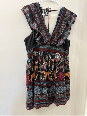 Anthropologie Black Floral & Leopard Mini Dress